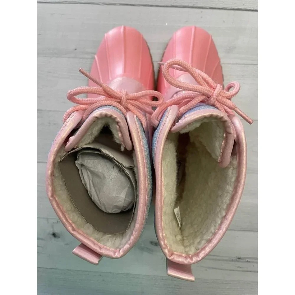 Girls‎ Fabkids Pink Glitter Duck Boots Size 5 NEW